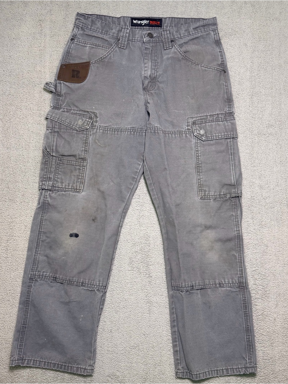 Wrangler Riggs Workwear Pants Men’s 30x30 Grey Ripstop Distressed Canvas Cargo